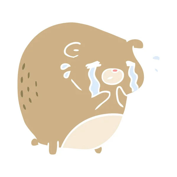 Flat Color Style Cartoon Crying Bear — Stock Vector