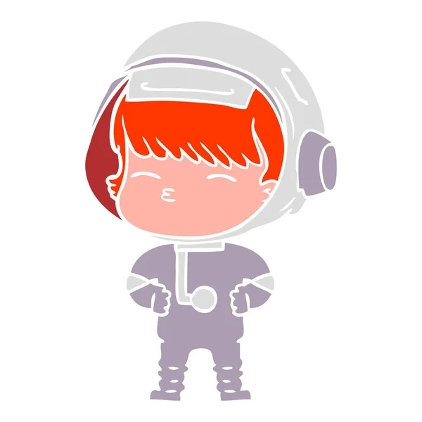 Platt Färg Stil Tecknad Nyfiken Astronaut — Stock vektor