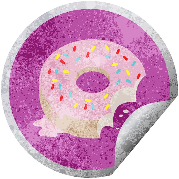 Mordido Esmerilado Donut Gráfico Vector Ilustración Circular Etiqueta Engomada — Vector de stock