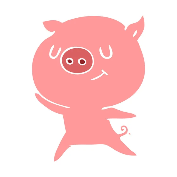 Happy Flat Color Style Cartoon Pig — Stock Vector