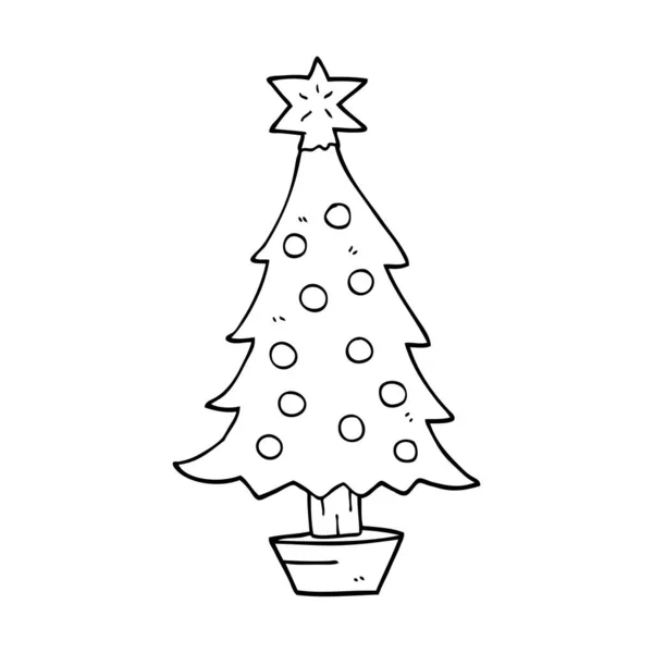 Linha Desenho Cartoon Árvore Natal — Vetor de Stock