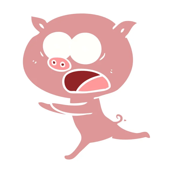 Color Plano Estilo Dibujos Animados Cerdo Corriendo — Archivo Imágenes Vectoriales