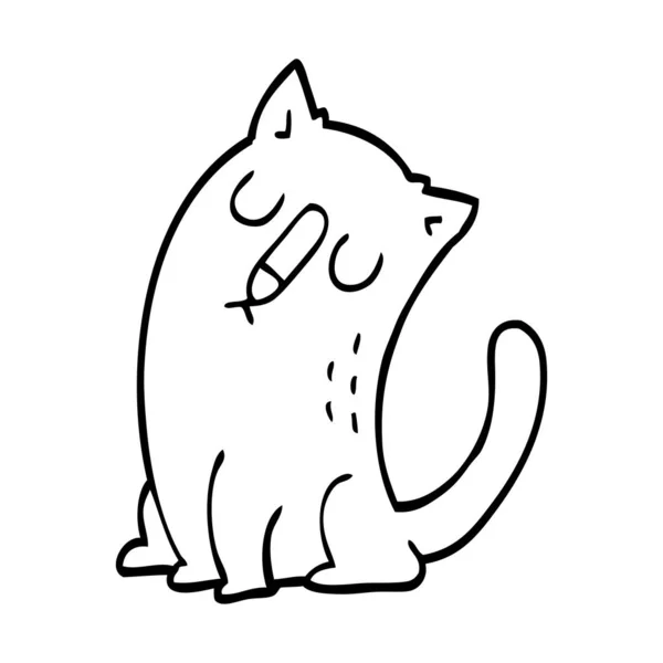 Desenho Linha Desenho Animado Gato Engraçado —  Vetores de Stock
