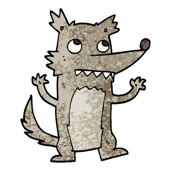 Grunge Textured Illustration Cartoon Wolf — Stock Vector