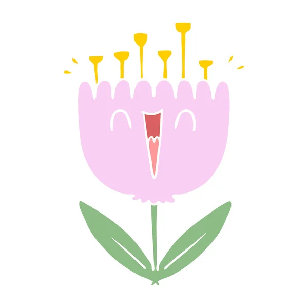 Plat Couleur Style Dessin Animé Fleur Heureuse — Image vectorielle