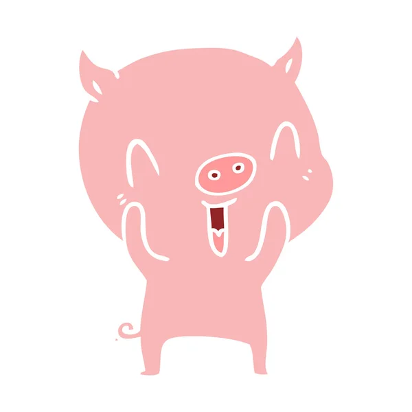 Happy Flat Color Style Cartoon Pig — Stock Vector