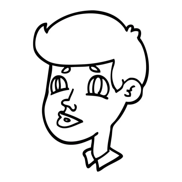 Line Drawing Cartoon Boy Face — Stock Vector