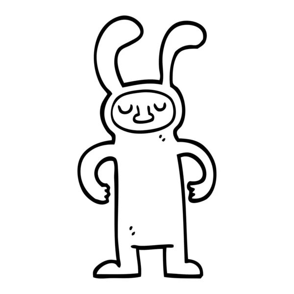 Svartvita Tecknade Man Klädd Som Kanin — Stock vektor