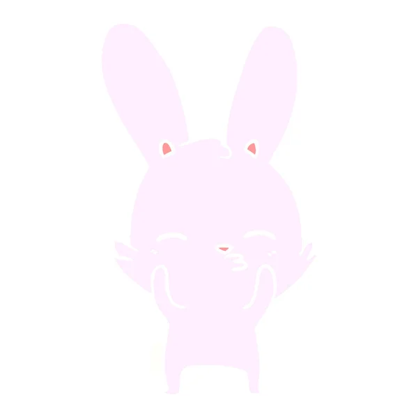 Curious Waving Bunny Flat Color Style Cartoon — Stock Vector