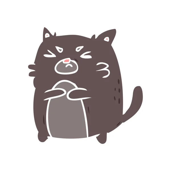 フラット カラー スタイル漫画怒っている猫 — ストックベクタ