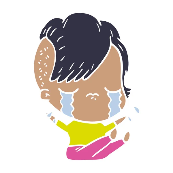 Επίπεδη Χρώμα Στυλ Καρτούν Κορίτσι Κλαίει — Διανυσματικό Αρχείο