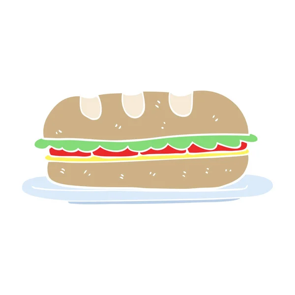 Flat Color Illustration Sub Sandwich — Stock Vector