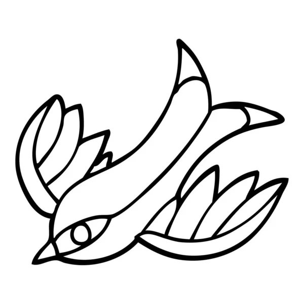 Lijntekening Cartoon Tattoo Swallow Symbool — Stockvector