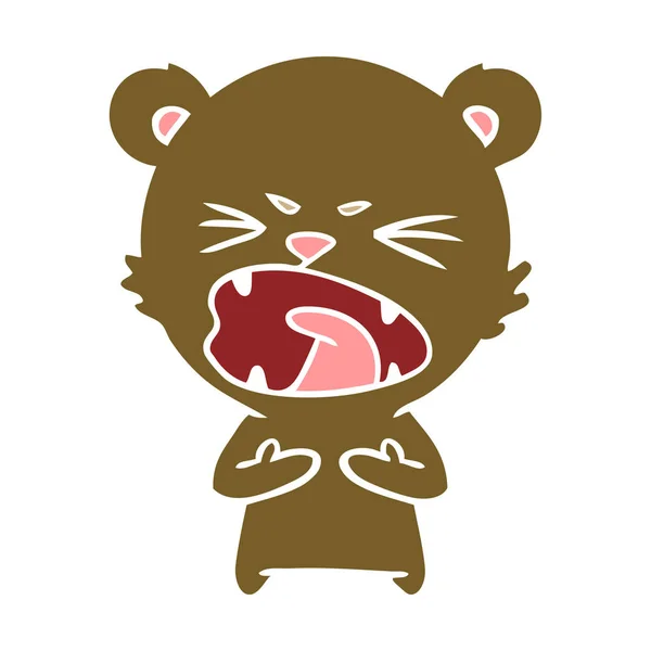 Angry Flat Color Style Cartoon Bear — Stock Vector