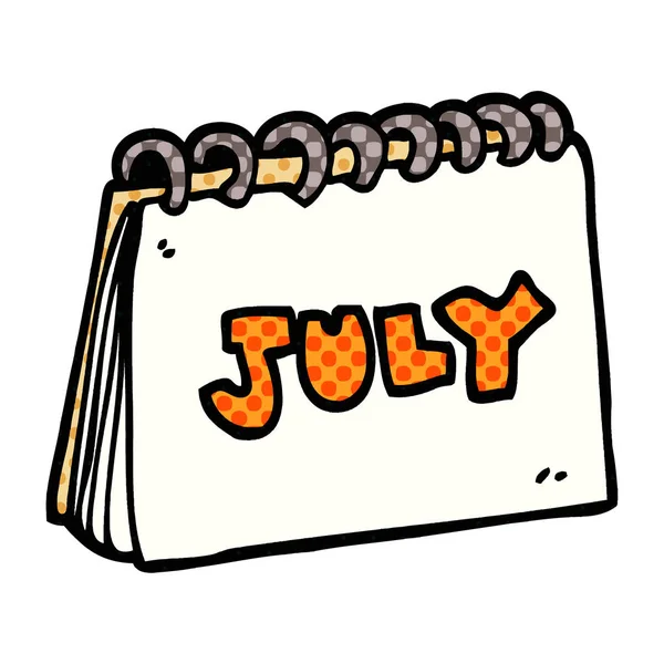 Calendário Doodle Desenhos Animados Mostrando Mês Julho — Vetor de Stock