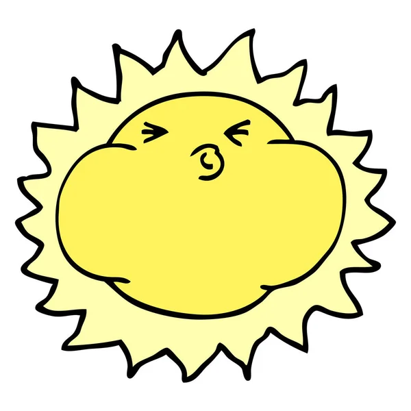 Desenho Animado Doodle Sol Brilhante — Vetor de Stock
