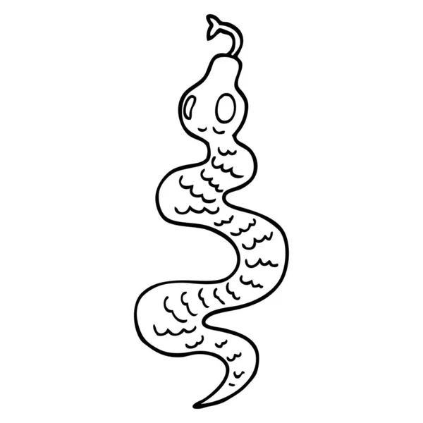 Línea Dibujo Dibujos Animados Serpiente Verde — Vector de stock