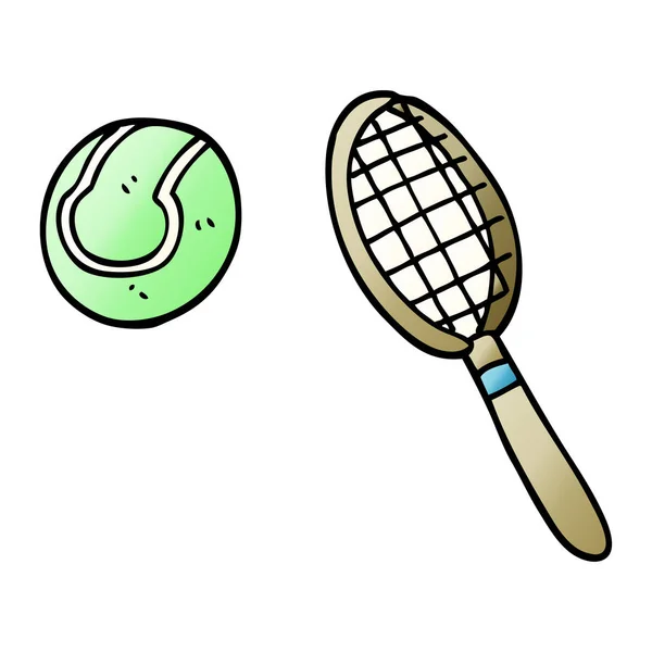 Мультфильм Каракули Теннисная Ракетка Мяч — стоковый вектор