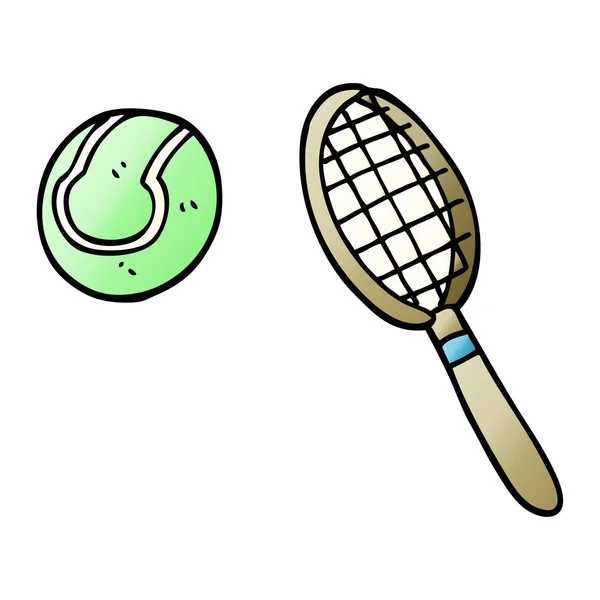 Cartoon Doodle Tennisschläger Und Ball — Stockvektor