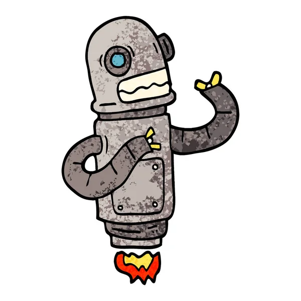 Grunge Getextureerde Illustratie Cartoon Vliegende Robot — Stockvector