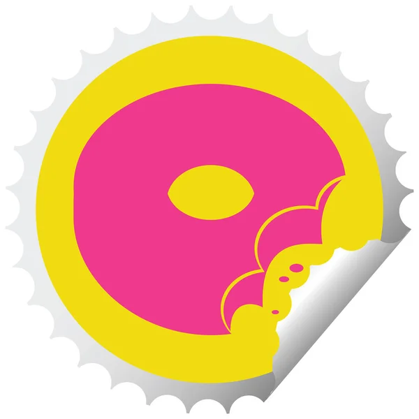 Mordido Donut Gráfico Vetor Circular Peeling Adesivo — Vetor de Stock