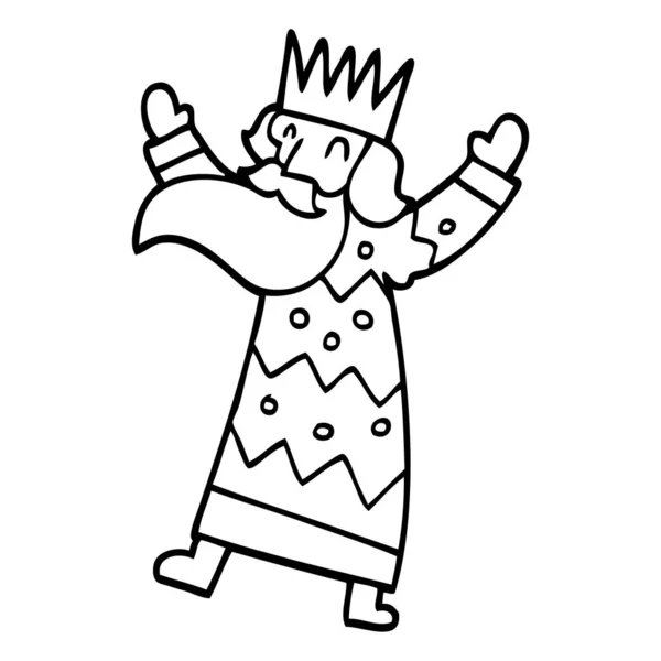 Linienzeichnung Karikatur Lustiger König — Stockvektor
