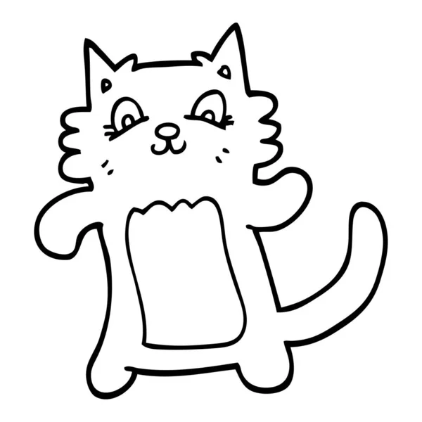 Desenho Linha Desenho Animado Gato Feliz —  Vetores de Stock