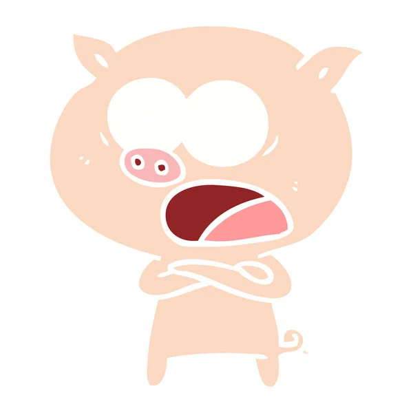 Flat Color Style Cartoon Pig Shouting — Stock Vector