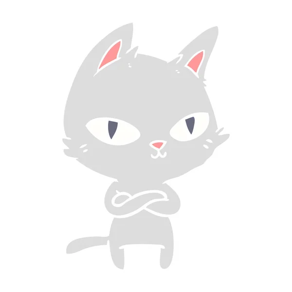 Plat Couleur Style Dessin Animé Chat Fixe — Image vectorielle