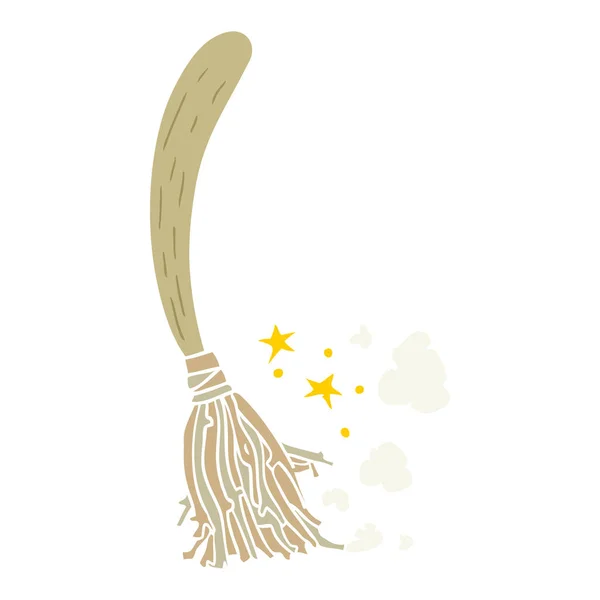 Flat Color Style Cartoon Magic Broom — Stock Vector