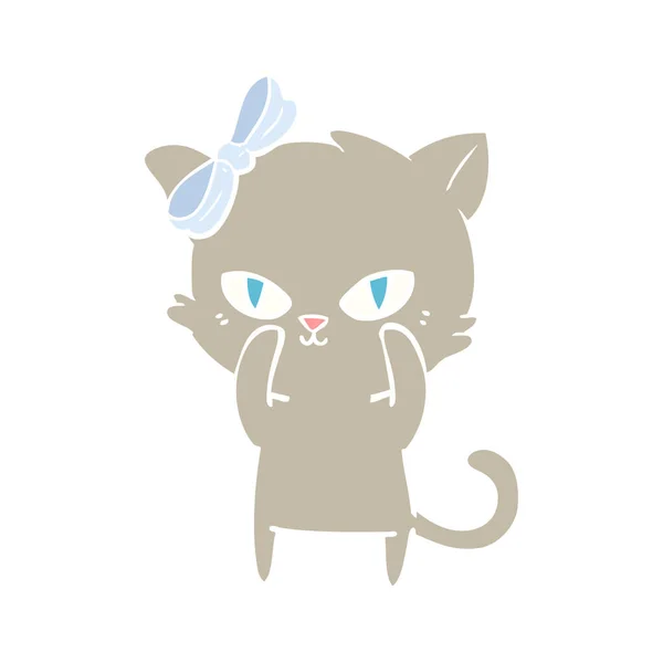 Χαριτωμένο Επίπεδη Χρώμα Στυλ Κινούμενα Σχέδια Γάτας — Διανυσματικό Αρχείο