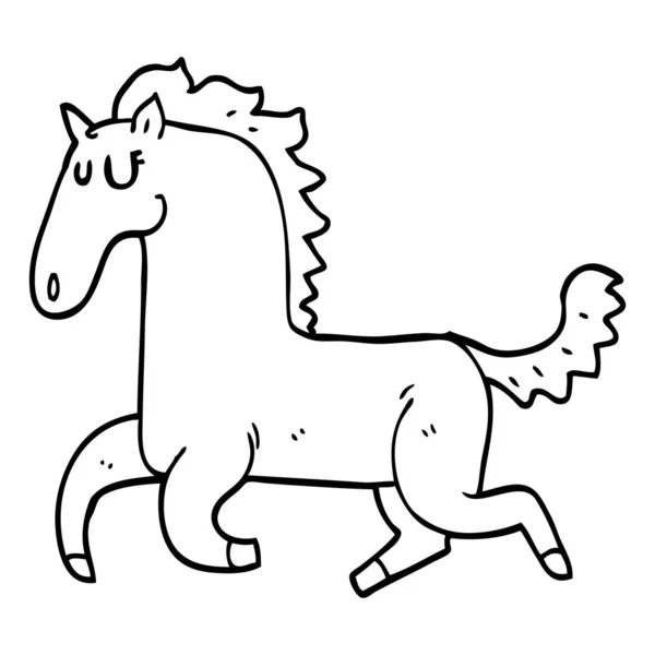 Linha Desenho Desenhos Animados Correndo Cavalo —  Vetores de Stock