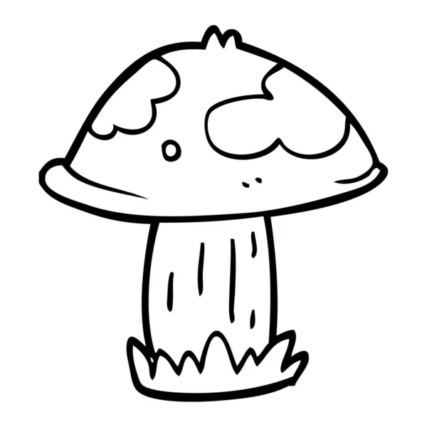 Line Drawing Cartoon Wild Mushroom — Stock Vector
