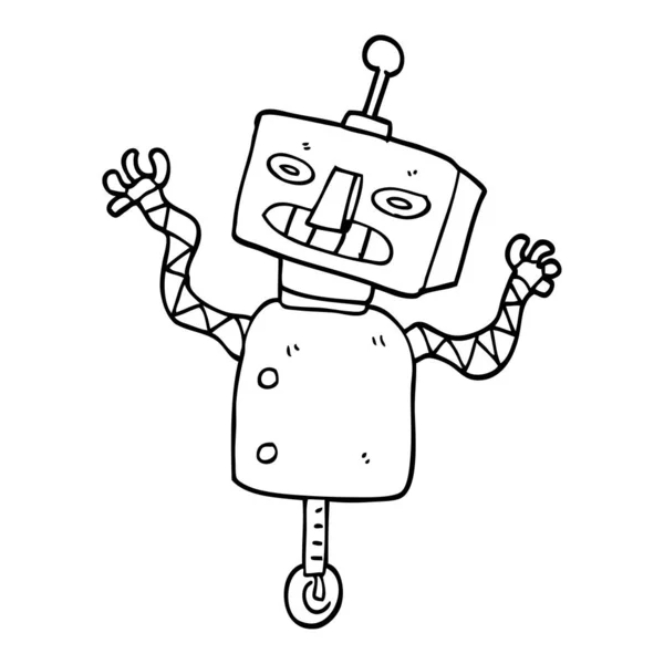 Dibujo Línea Robot Dibujos Animados Rueda — Vector de stock