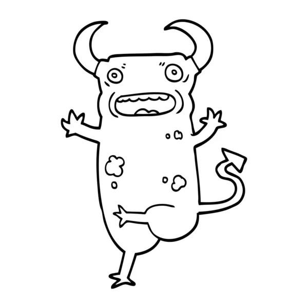 Línea Dibujo Dibujos Animados Demonio — Vector de stock