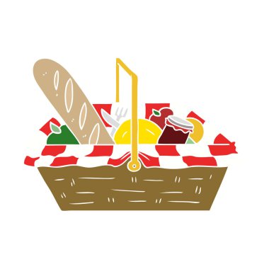 düz renk tarzı çizgi film piknik sepeti