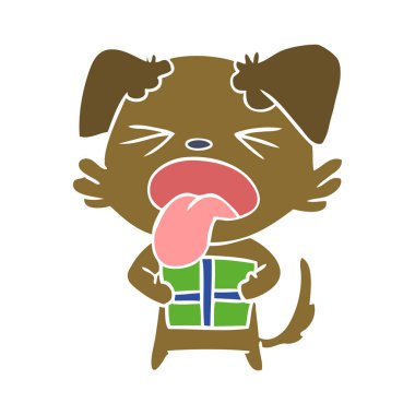 düz renk stil karikatür köpek Noel hediyesi ile