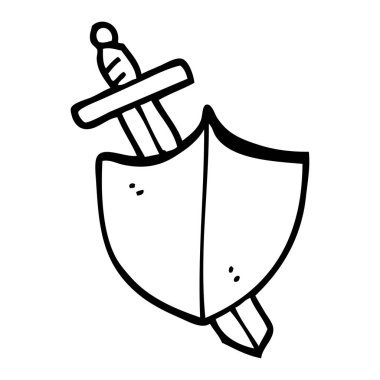 siyah beyaz çizgi film kılıç ve kalkan