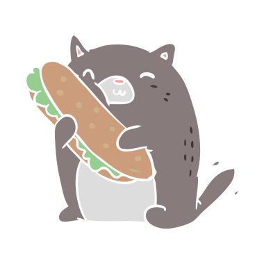 düz renk stil karikatür kedi sandviç ile
