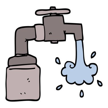 çizilmiş doodle stil çizgi film musluk çalışan el