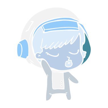 düz renk tarzı çizgi film güzel astronot kız