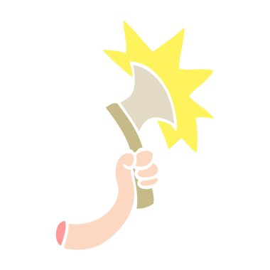 düz renk illüstrasyon karikatür kol balta ile