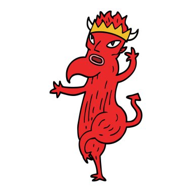 Beyaz arka plan, vektör, illüstrasyon izole karikatür doodle şeytan düz simgesi