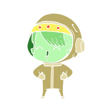 mutlu düz renk tarzı çizgi film alan kız