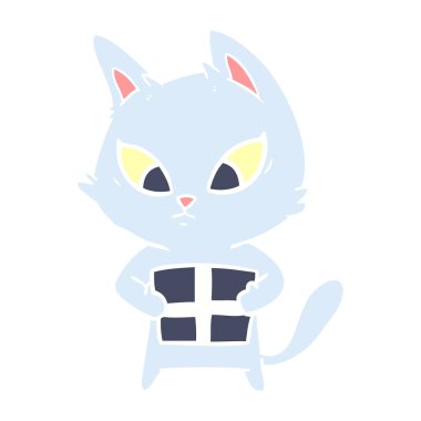 düz renk stil karikatür kedi hediye ile karışık