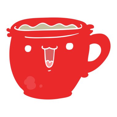 sevimli düz renk tarzı çizgi film kahve fincanı