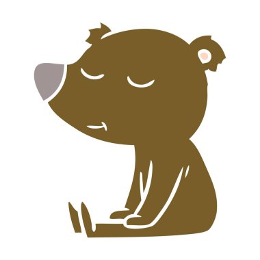 mutlu düz renk tarzı çizgi film ayı oturuyor