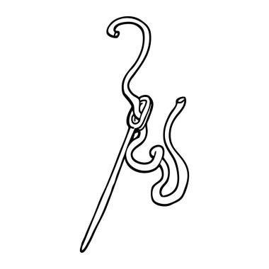 siyah beyaz çizgi film iğne ve iplik