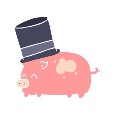 düz renk tarzı çizgi film domuz üst şapka