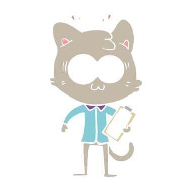 düz renk tarzı çizgi film sürpriz office çalışan kedi